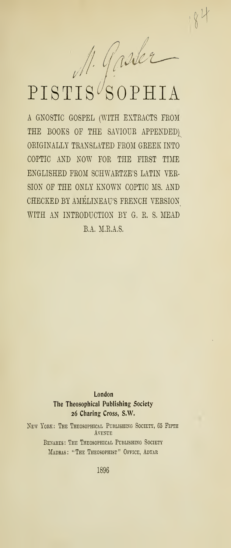 Title page of Pistis-Sophia: A Gnostic Gospel